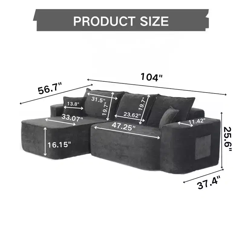 Canapé d'angle moderne en L avec méridienne, coussins extra profonds et accoudoirs larges, canapé molletonné en chenille pour salon ou espace de détente - Panipeachy