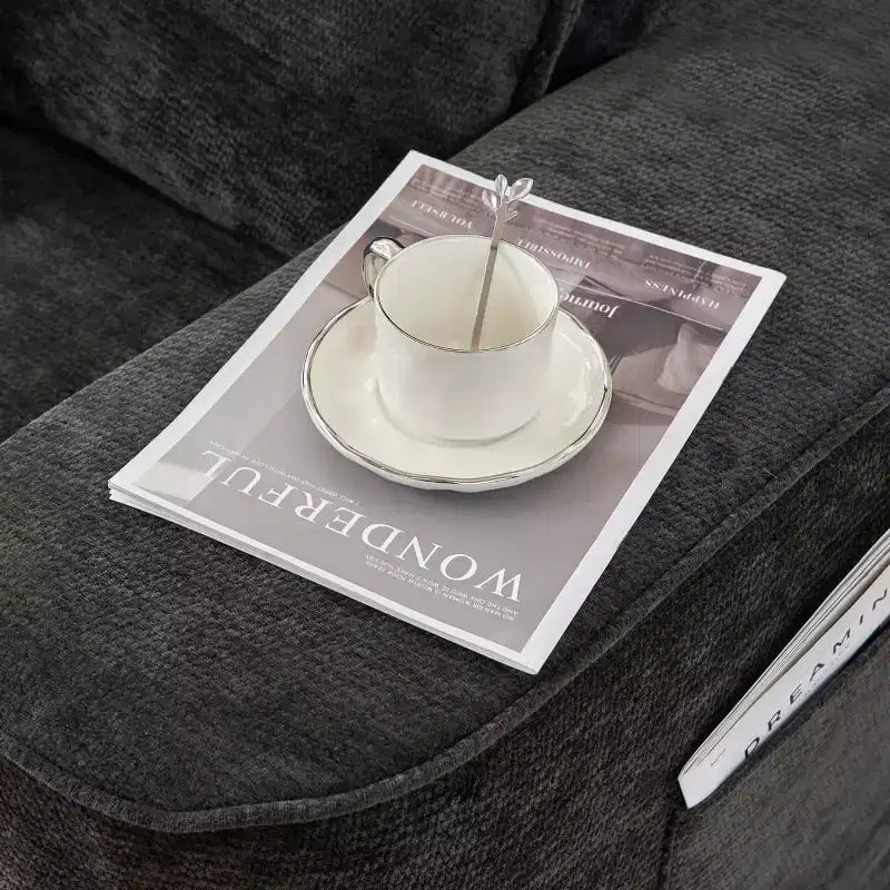 Canapé d'angle moderne en L avec méridienne, coussins extra profonds et accoudoirs larges, canapé molletonné en chenille pour salon ou espace de détente - Panipeachy