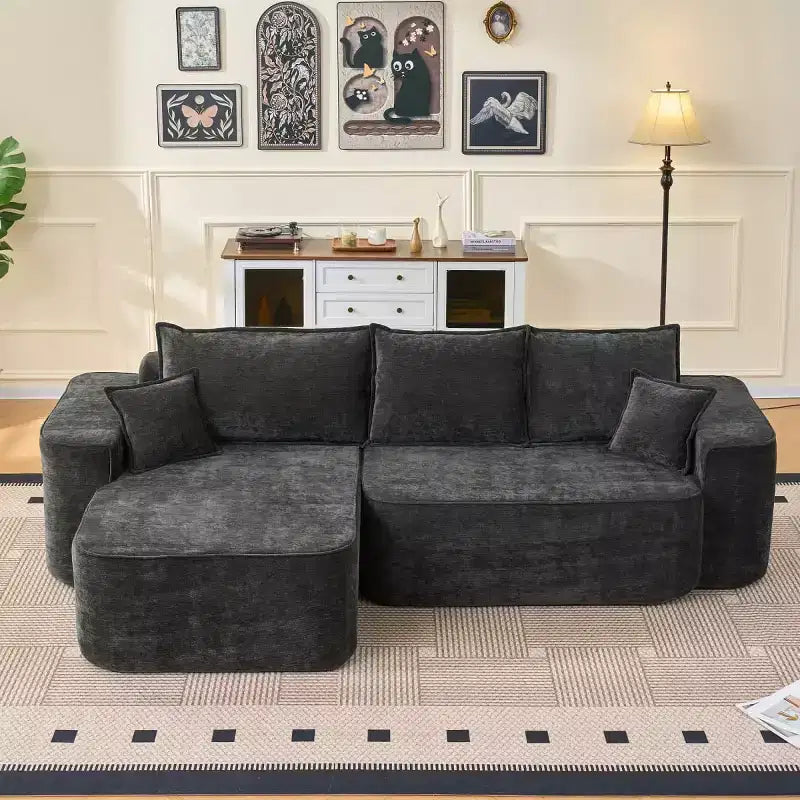 Modern L-Shaped Sectional Sofa with Chaise, Extra Deep Cushions and Wide Arms, Chenille Cloud Couch for Living Room or Lounge Area - Panipeachy