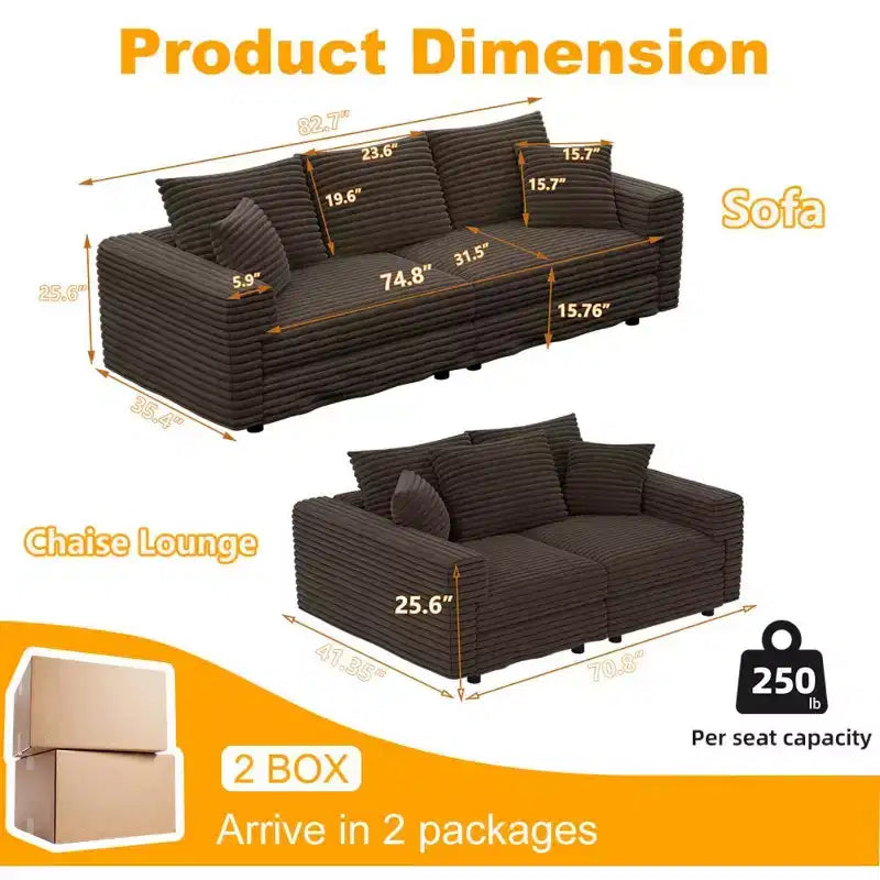 Canapé Sectionnel Modulable Convertible, Canapé Profond avec Coussins Moelleux, Canapé Nuage Moderne pour Salon, Chambre ou Appartement-Panipeachy