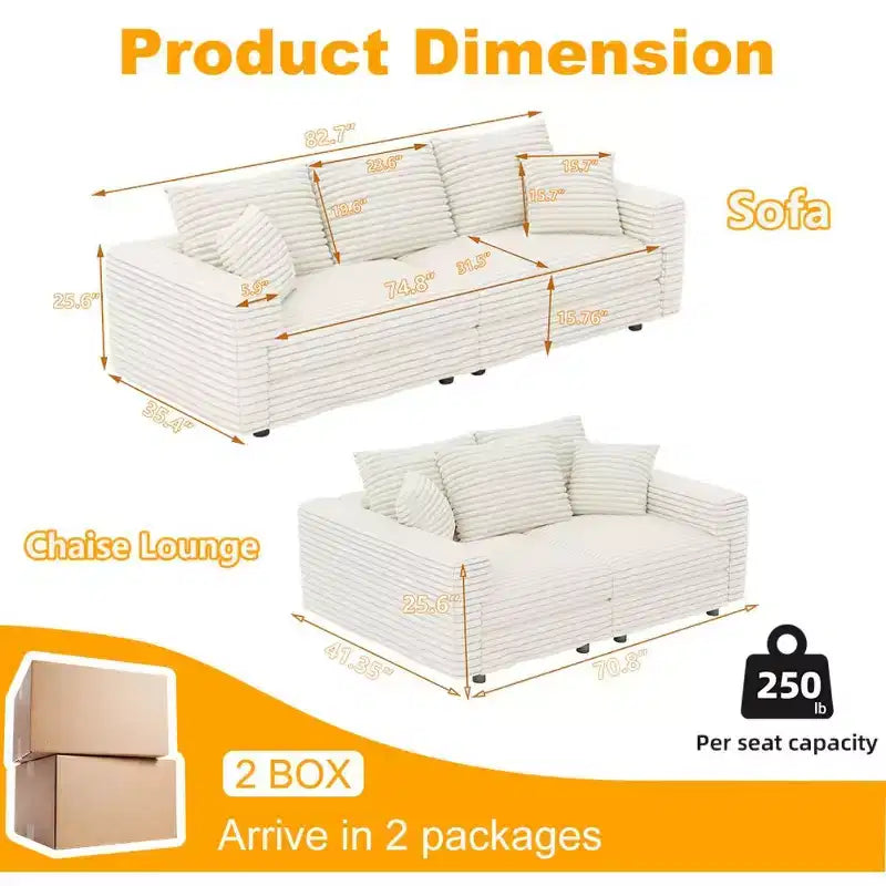 Canapé Sectionnel Modulable Convertible, Canapé Profond avec Coussins Moelleux, Canapé Nuage Moderne pour Salon, Chambre ou Appartement-Panipeachy