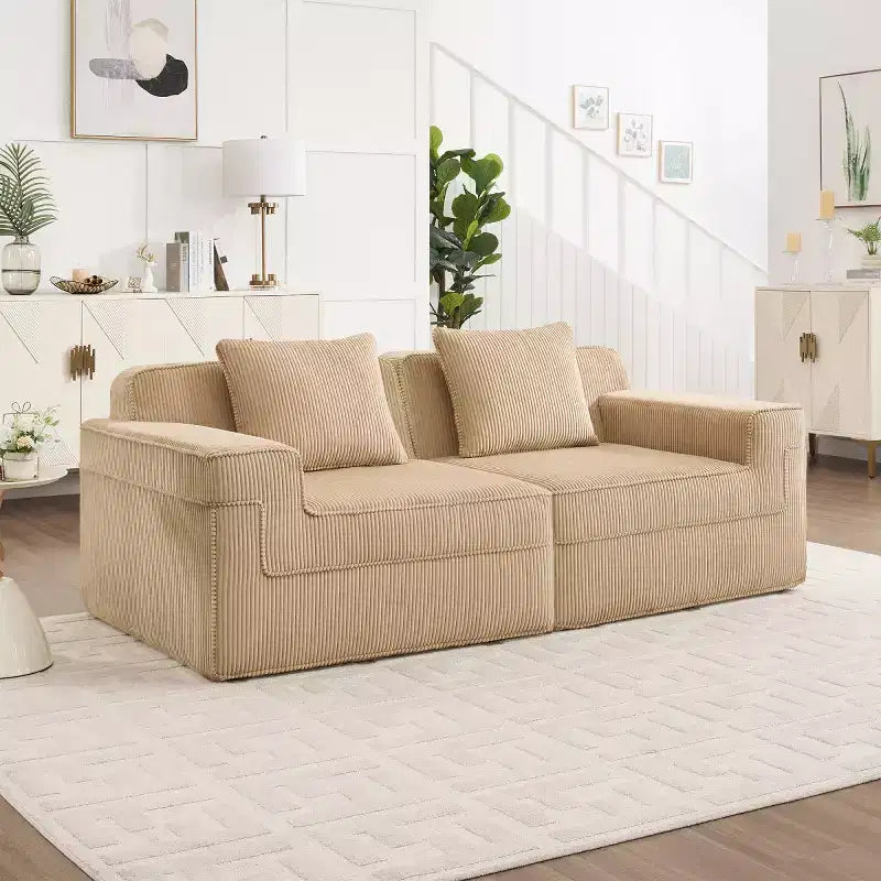 Canapé sectionnel modulaire à petite section, causeuse profonde en velours côtelé, canapé sectionnel moderne Cloud pour salon, chambre ou appartement - Panipeachy