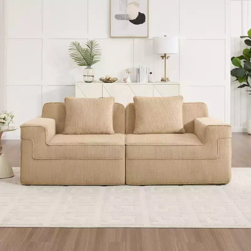 Canapé sectionnel modulaire à petite section, causeuse profonde en velours côtelé, canapé sectionnel moderne Cloud pour salon, chambre ou appartement - Panipeachy