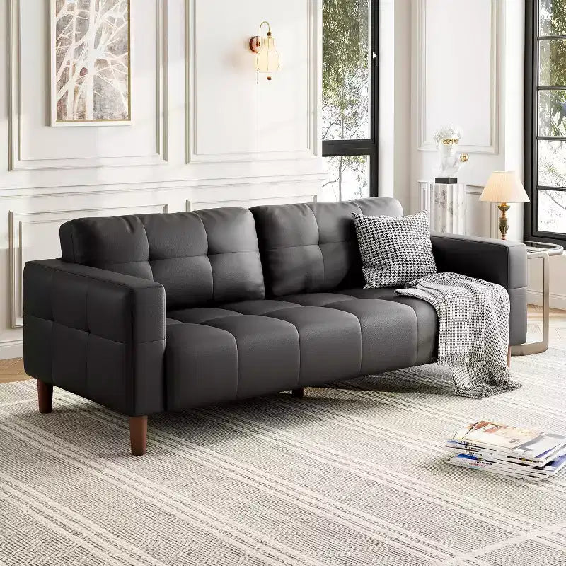 Canapé 3 places Acekool en similicuir 83, canapé moderne à assise profonde avec coussins à ressorts pour salon ou bureau
