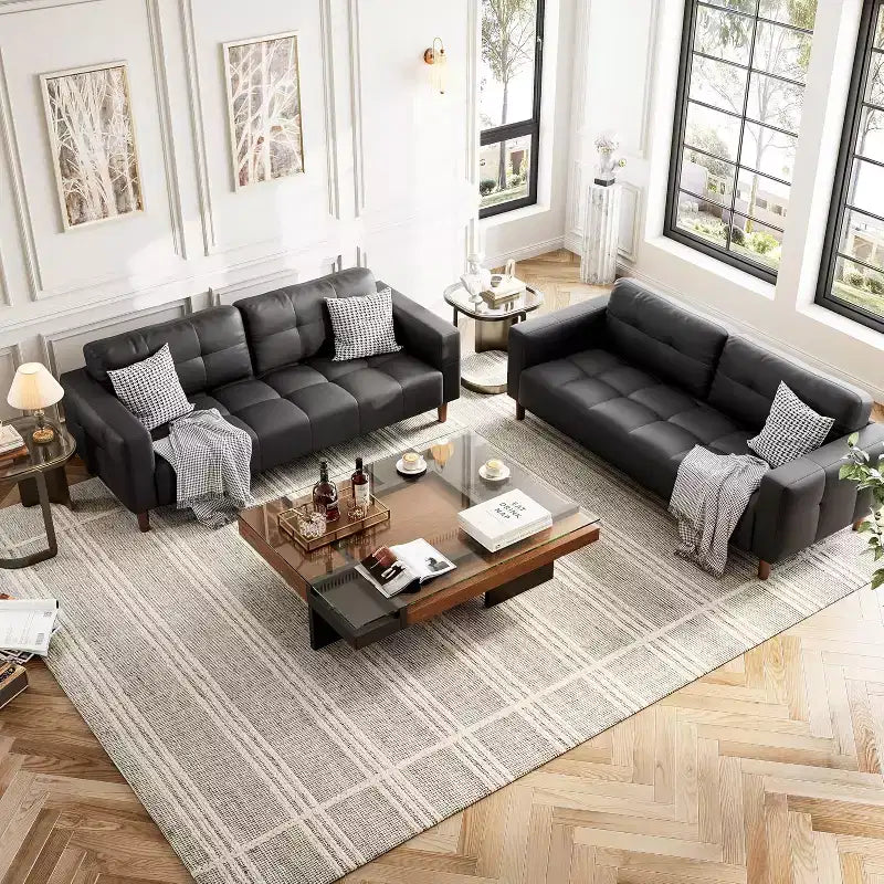Canapé 3 places Acekool en similicuir 83, canapé moderne à assise profonde avec coussins à ressorts pour salon ou bureau
