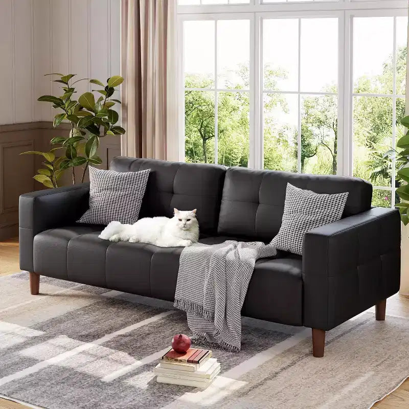 Canapé 3 places Acekool en similicuir 83, canapé moderne à assise profonde avec coussins à ressorts pour salon ou bureau