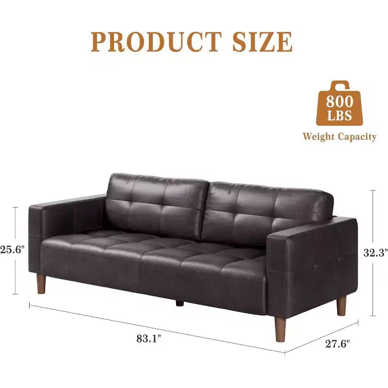 Canapé 3 places Acekool en similicuir 83, canapé moderne à assise profonde avec coussins à ressorts pour salon ou bureau