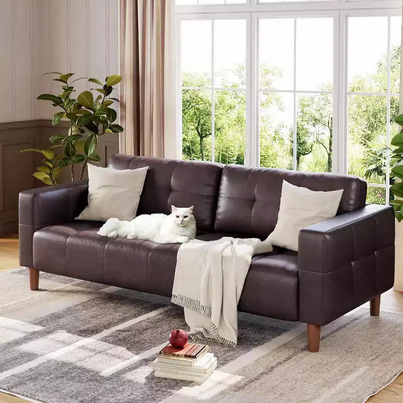 Canapé 3 places Acekool en similicuir 83, canapé moderne à assise profonde avec coussins à ressorts pour salon ou bureau