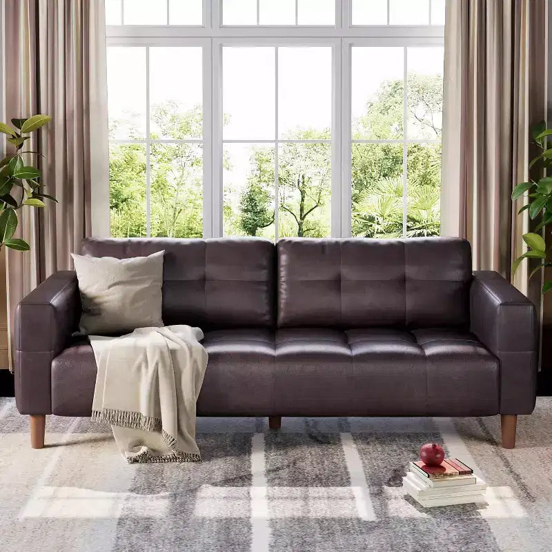 Canapé 3 places Acekool en similicuir 83, canapé moderne à assise profonde avec coussins à ressorts pour salon ou bureau