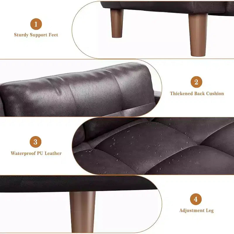 Canapé 3 places Acekool en similicuir 83, canapé moderne à assise profonde avec coussins à ressorts pour salon ou bureau
