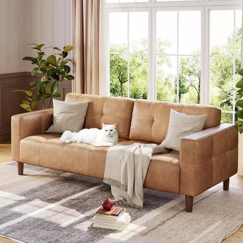 Canapé 3 places Acekool en similicuir 83, canapé moderne à assise profonde avec coussins à ressorts pour salon ou bureau