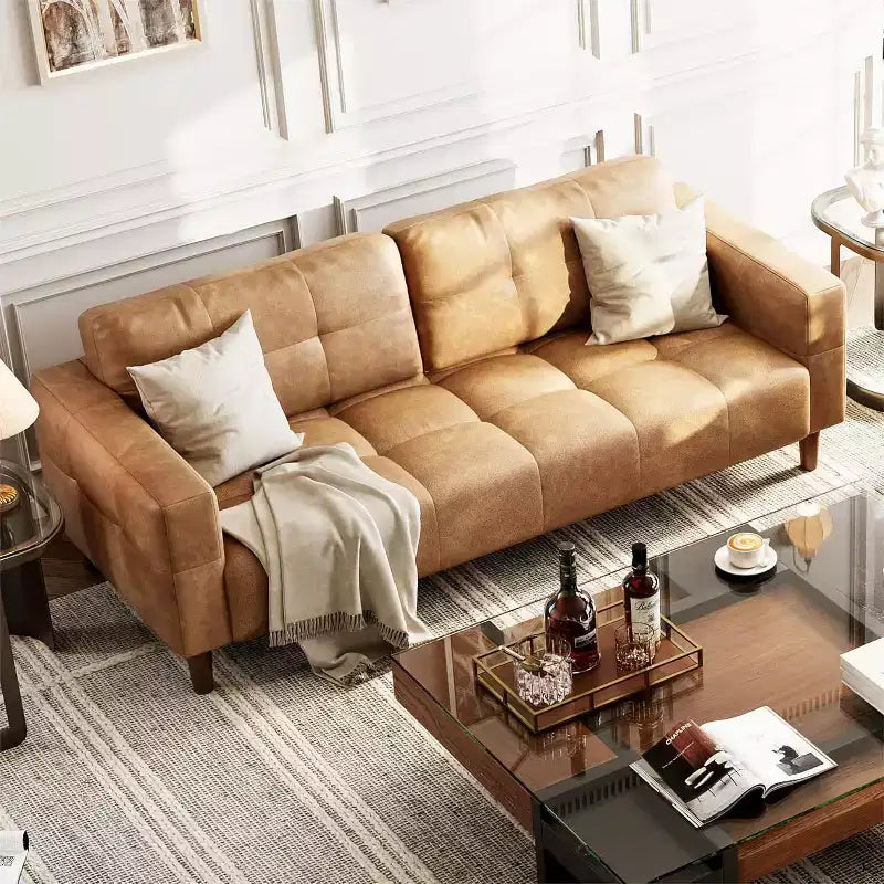 Canapé 3 places Acekool en similicuir 83, canapé moderne à assise profonde avec coussins à ressorts pour salon ou bureau