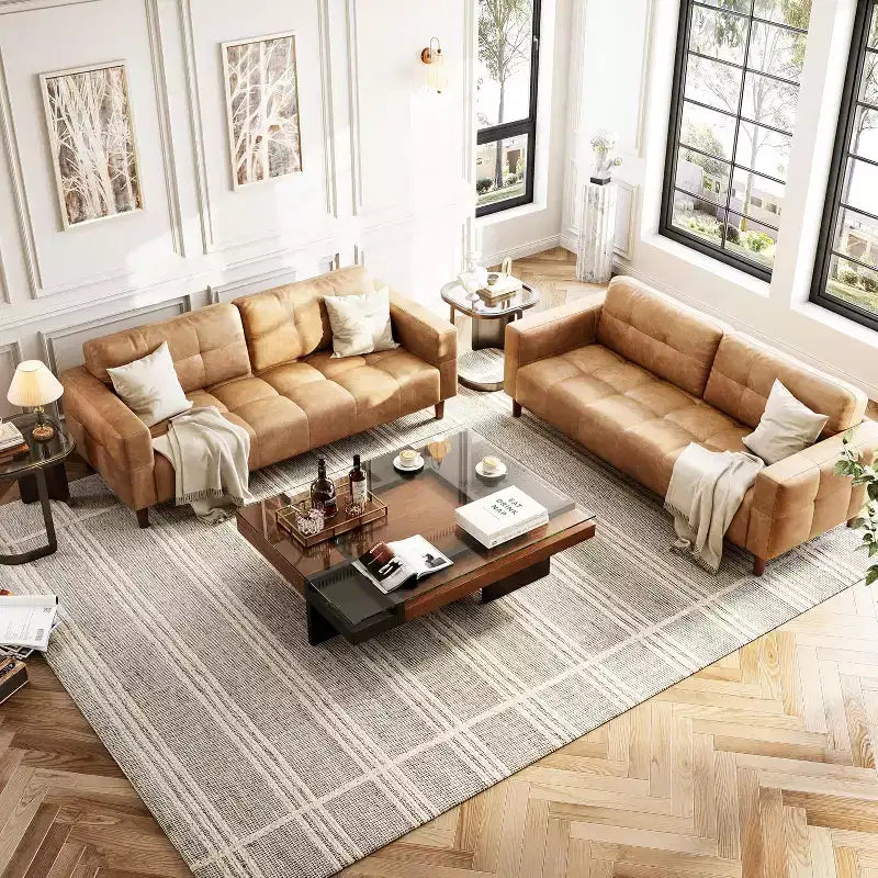 Canapé 3 places Acekool en similicuir 83, canapé moderne à assise profonde avec coussins à ressorts pour salon ou bureau