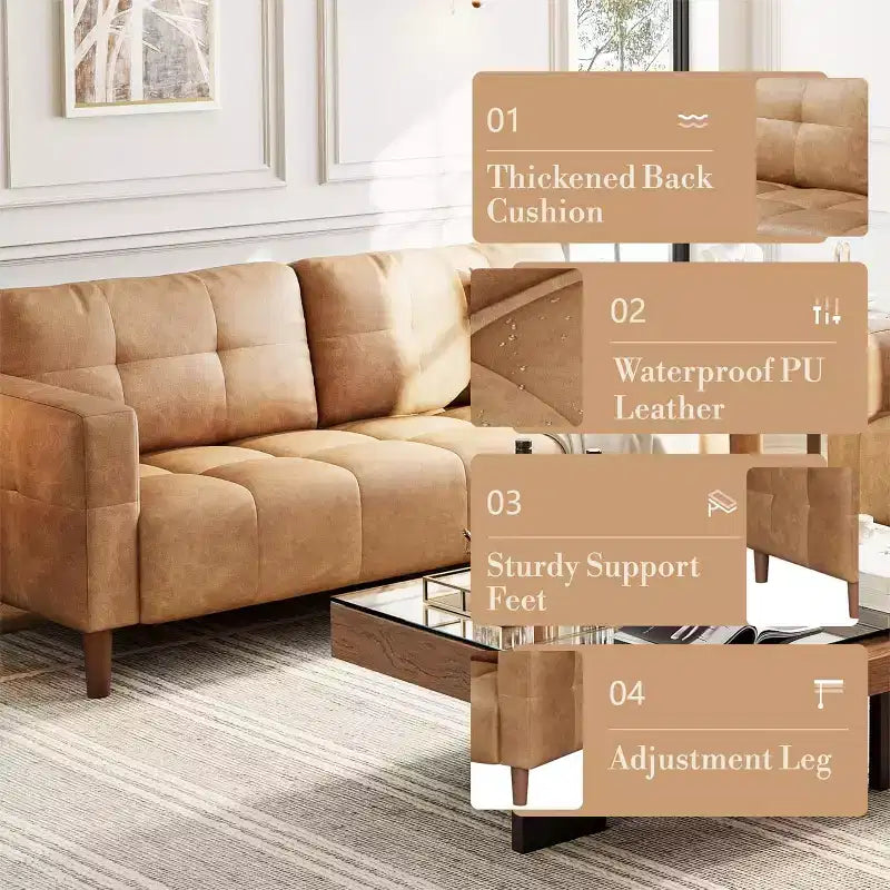 Canapé 3 places Acekool en similicuir 83, canapé moderne à assise profonde avec coussins à ressorts pour salon ou bureau