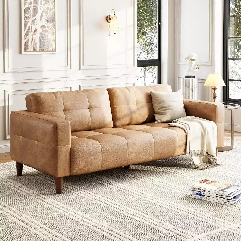 Canapé 3 places Acekool en similicuir 83, canapé moderne à assise profonde avec coussins à ressorts pour salon ou bureau