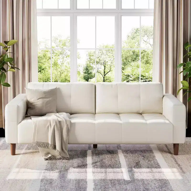 Canapé 3 places Acekool en similicuir 83, canapé moderne à assise profonde avec coussins à ressorts pour salon ou bureau