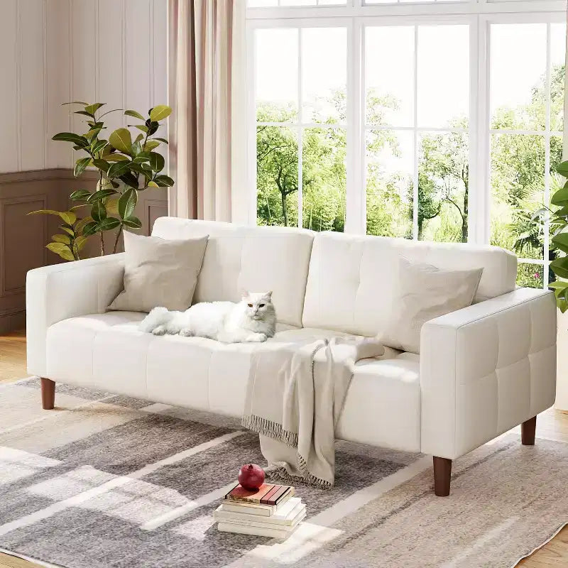 Canapé 3 places Acekool en similicuir 83, canapé moderne à assise profonde avec coussins à ressorts pour salon ou bureau