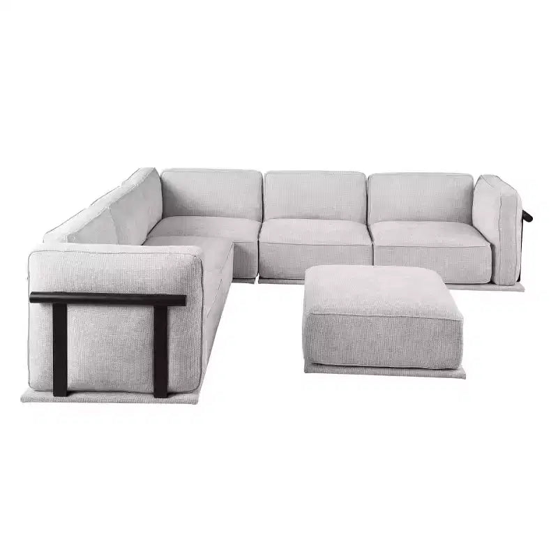 Grand canapé d'angle modulable 6 places en L avec pouf, cadre en bois et métal, canapé d'angle moderne en velours pour salon - Panipeachy