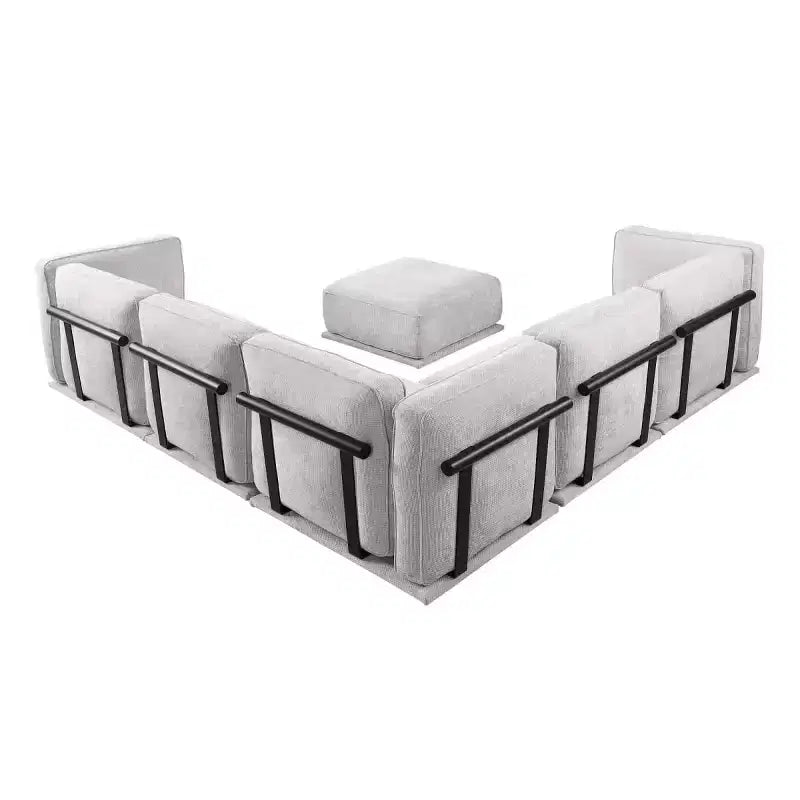 Grand canapé d'angle modulable 6 places en L avec pouf, cadre en bois et métal, canapé d'angle moderne en velours pour salon - Panipeachy