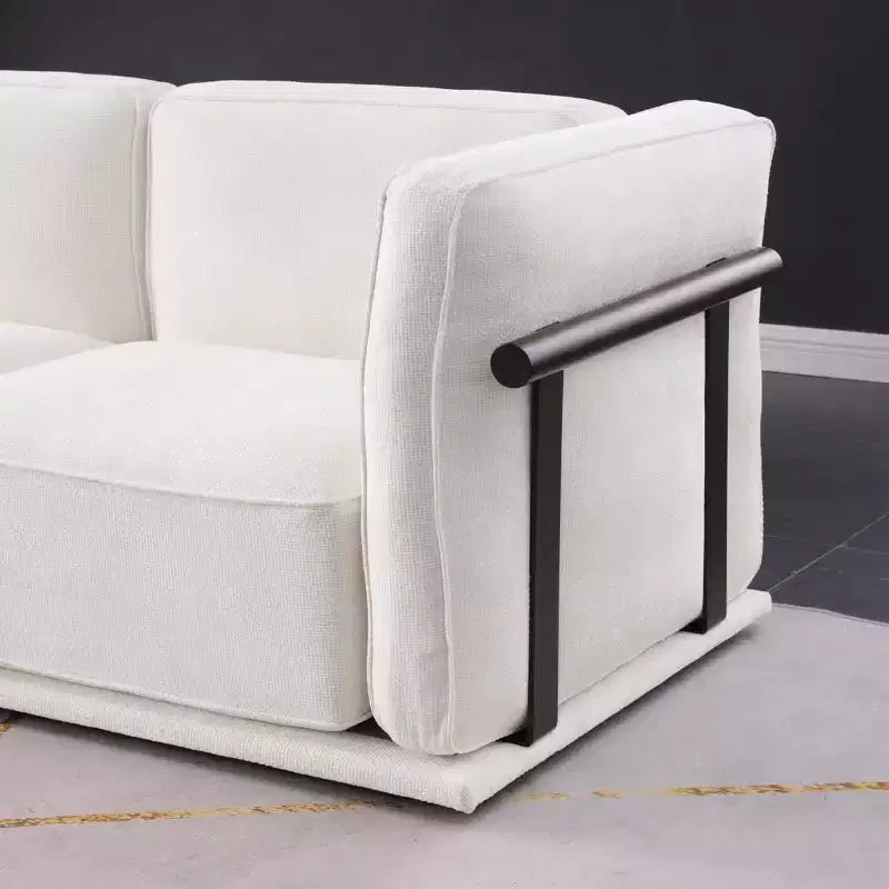 Grand canapé d'angle modulable 6 places en L avec pouf, cadre en bois et métal, canapé d'angle moderne en velours pour salon - Panipeachy