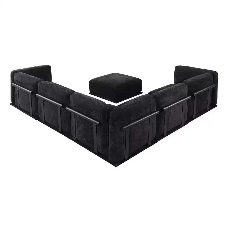 Grand canapé d'angle modulable 6 places en L avec pouf, cadre en bois et métal, canapé d'angle moderne en velours pour salon - Panipeachy