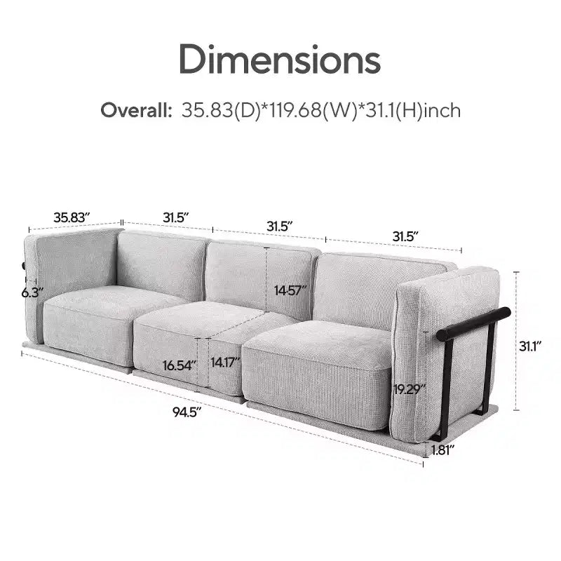Grand canapé d'angle modulaire 3 places droit avec cadre en bois et métal, canapé Cloud moderne en velours pour salon ou appartement - Panipeachy