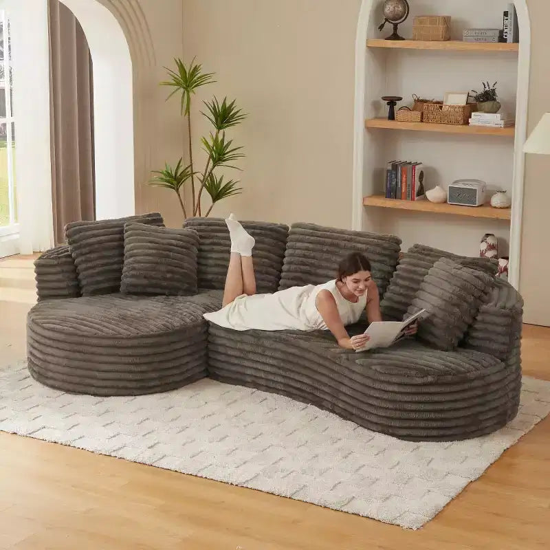 Canapé sectionnel modulaire surdimensionné 4 places avec chaise longue, canapé incurvé moderne en velours côtelé convertible pour salon ou réception - Panipeachy
