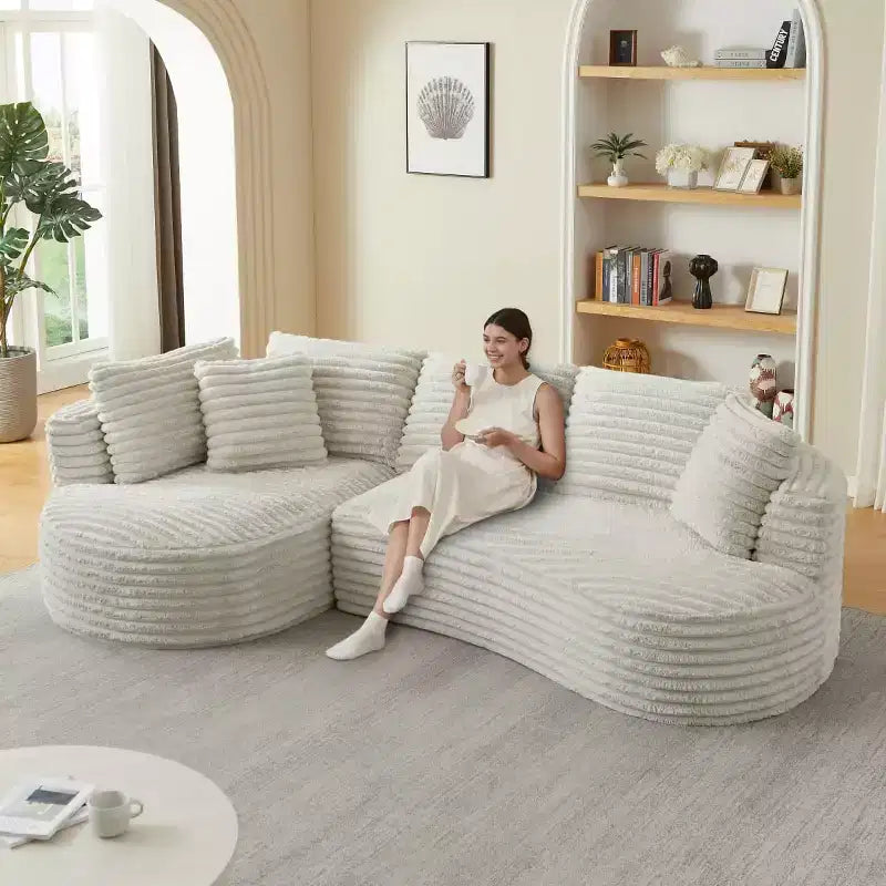 Canapé sectionnel modulaire surdimensionné 4 places avec chaise longue, canapé incurvé moderne en velours côtelé convertible pour salon ou réception - Panipeachy