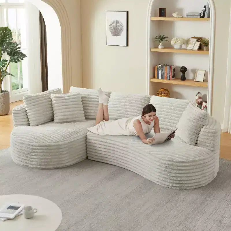 Canapé sectionnel modulaire surdimensionné 4 places avec chaise longue, canapé incurvé moderne en velours côtelé convertible pour salon ou réception - Panipeachy