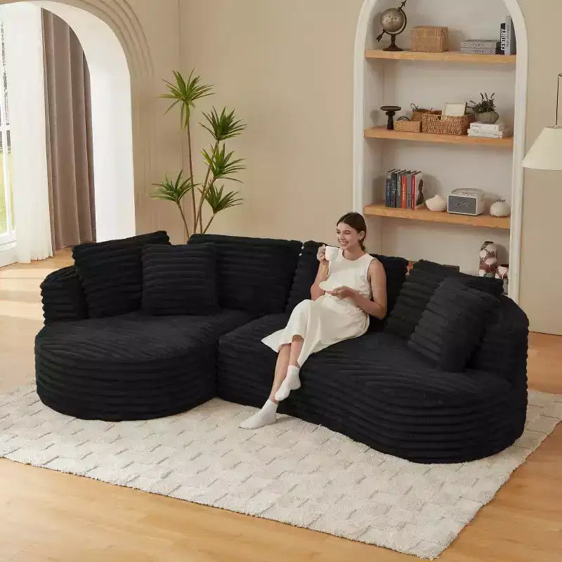 Canapé sectionnel modulaire surdimensionné 4 places avec chaise longue, canapé incurvé moderne en velours côtelé convertible pour salon ou réception - Panipeachy