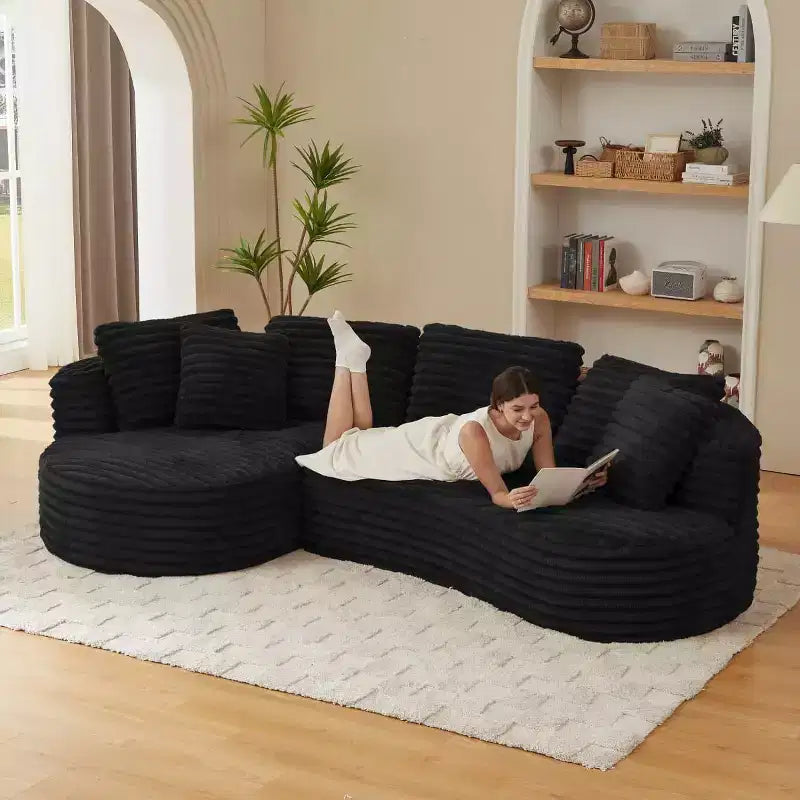 Canapé sectionnel modulaire surdimensionné 4 places avec chaise longue, canapé incurvé moderne en velours côtelé convertible pour salon ou réception - Panipeachy