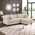 Chesterfield L Shaped Sectional Sofa Couch 3 Seater for Living Room Reversible Chaise 4 Pillows Beige-Morden Fort