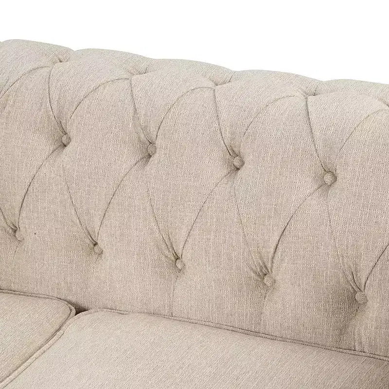 Chesterfield, canapé d'angle en forme de L, 3 places pour salon, méridienne réversible, 4 oreillers, beige-Morden Fort