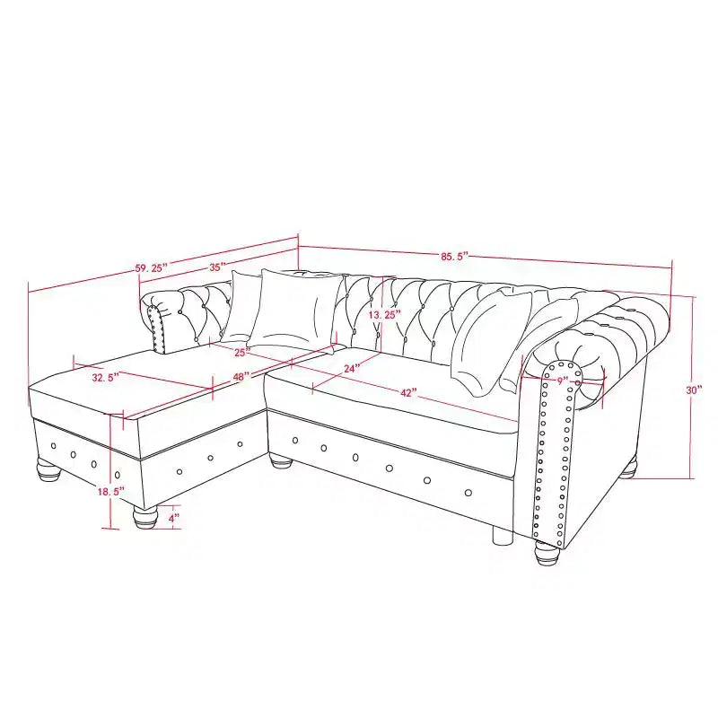 Chesterfield, canapé d'angle en forme de L, 3 places pour salon, méridienne réversible, 4 oreillers, beige-Morden Fort
