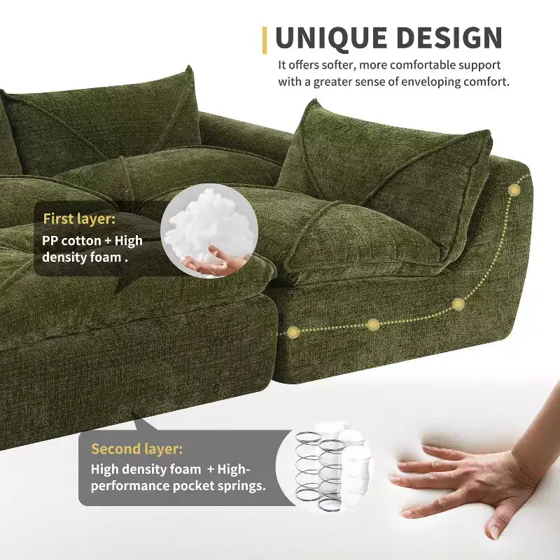 GDFStudio Milo Canapé modulaire moderne 116 en chenille entièrement compressée avec mousse haute densité et ottomane