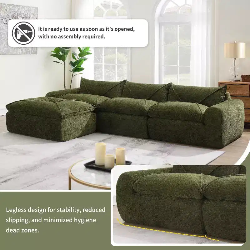 GDFStudio Milo Canapé modulaire moderne 116 en chenille entièrement compressée avec mousse haute densité et ottomane