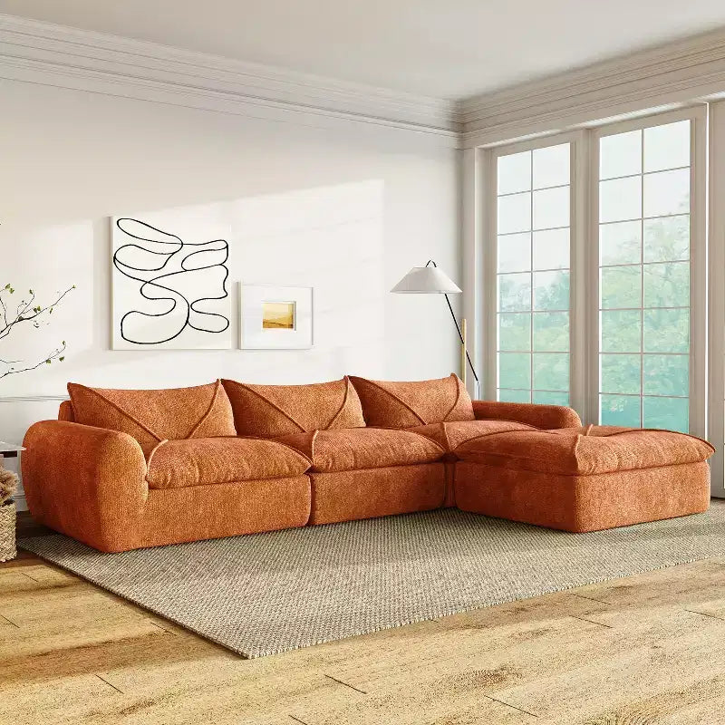 GDFStudio Milo Canapé modulaire moderne 116 en chenille entièrement compressée avec mousse haute densité et ottomane