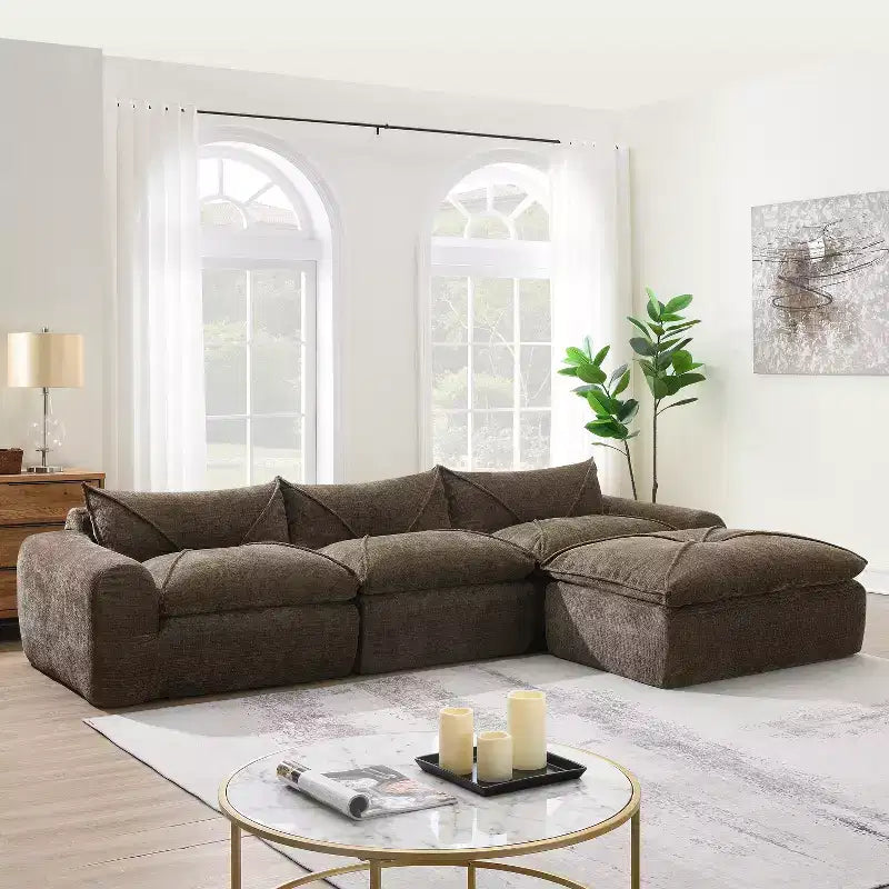 GDFStudio Milo Canapé modulaire moderne 116 en chenille entièrement compressée avec mousse haute densité et ottomane