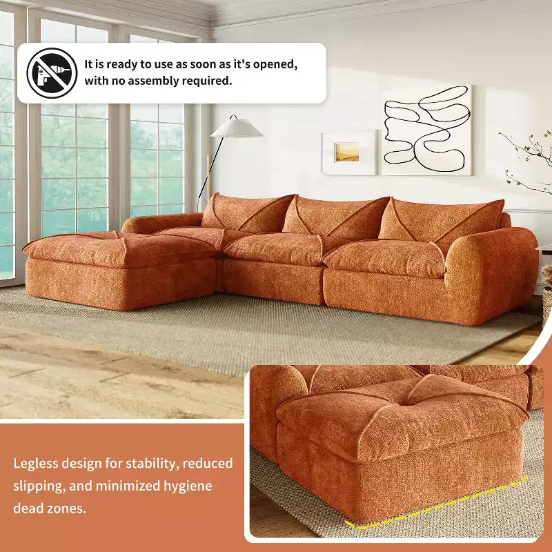 GDFStudio Milo Canapé modulaire moderne 116 en chenille entièrement compressée avec mousse haute densité et ottomane