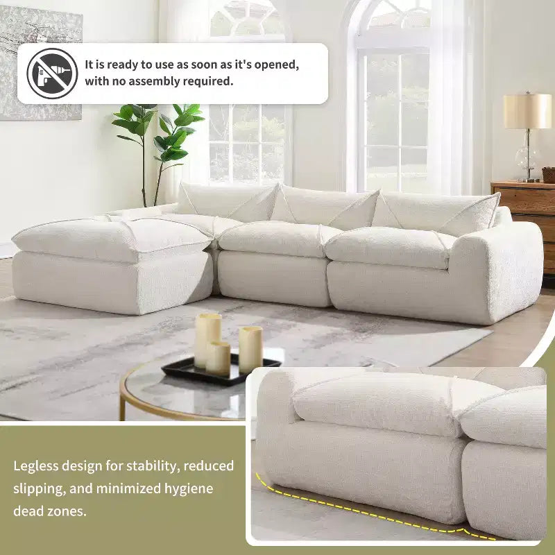 GDFStudio Milo Canapé modulaire moderne 116 en chenille entièrement compressée avec mousse haute densité et ottomane