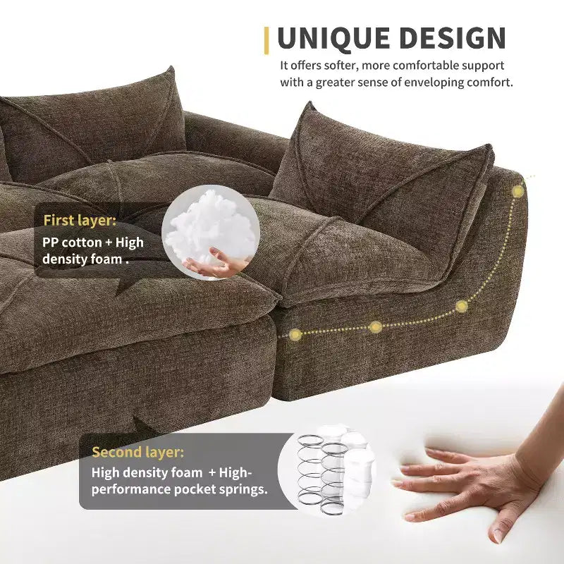 GDFStudio Milo Canapé modulaire moderne 116 en chenille entièrement compressée avec mousse haute densité et ottomane