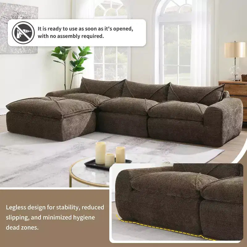 GDFStudio Milo Canapé modulaire moderne 116 en chenille entièrement compressée avec mousse haute densité et ottomane