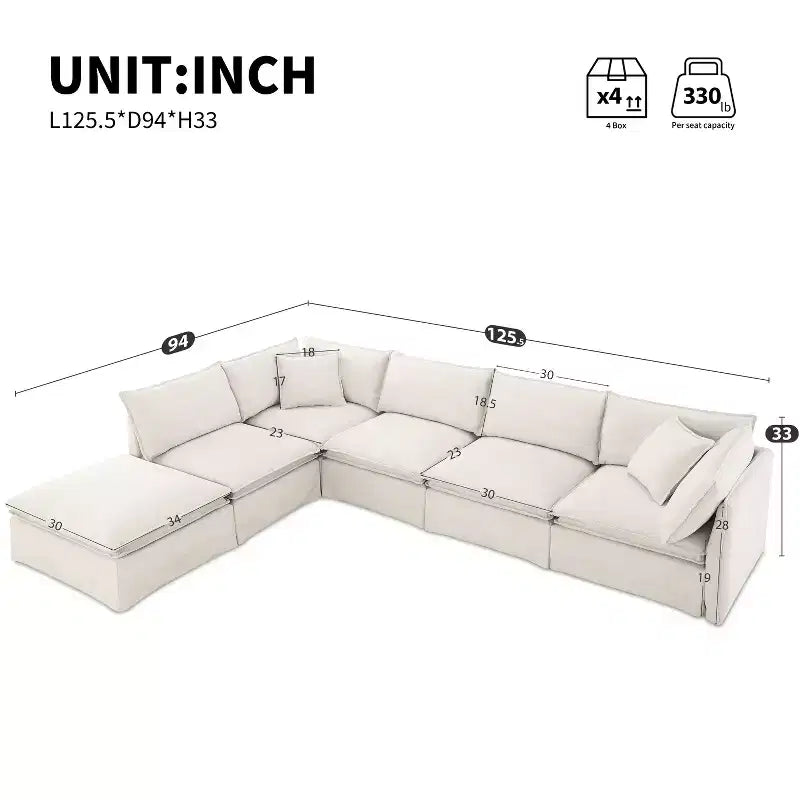 GDFStudio Nelson Moderne 125.5 Canapé Sectionnel Modulaire surdimensionné en Chenille en Forme de L avec Pouf Mobile