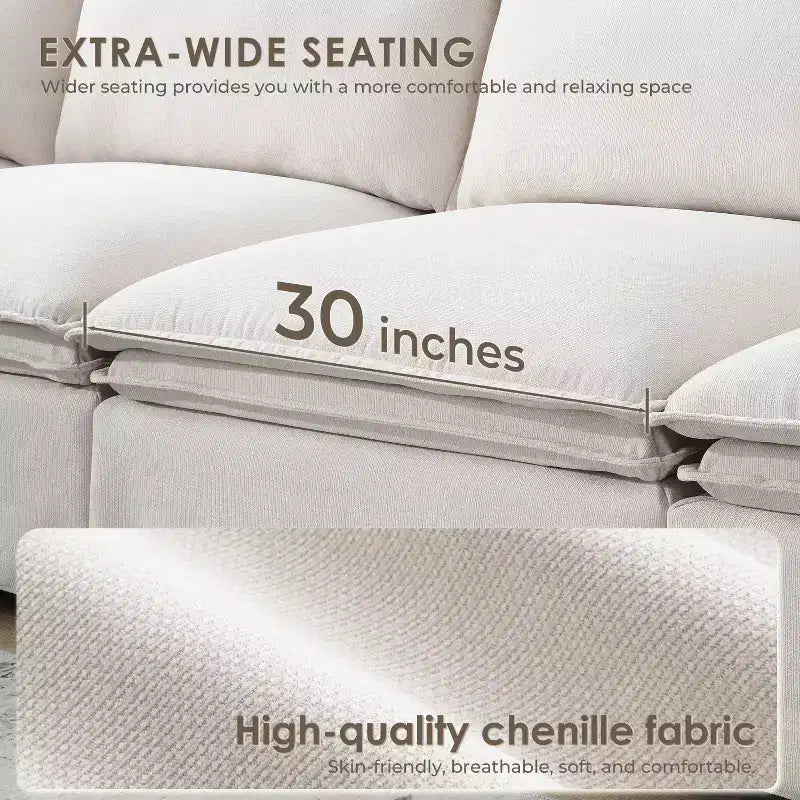GDFStudio Nelson Moderne 125.5 Canapé Sectionnel Modulaire surdimensionné en Chenille en Forme de L avec Pouf Mobile