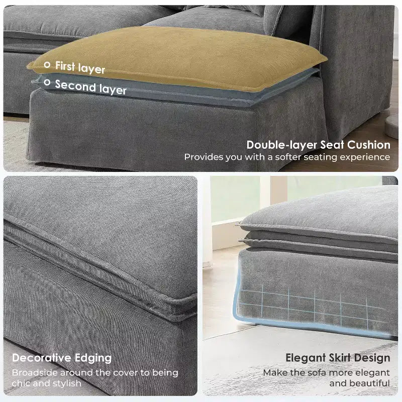 GDFStudio Nelson Moderne 125.5 Canapé Sectionnel Modulaire surdimensionné en Chenille en Forme de L avec Pouf Mobile