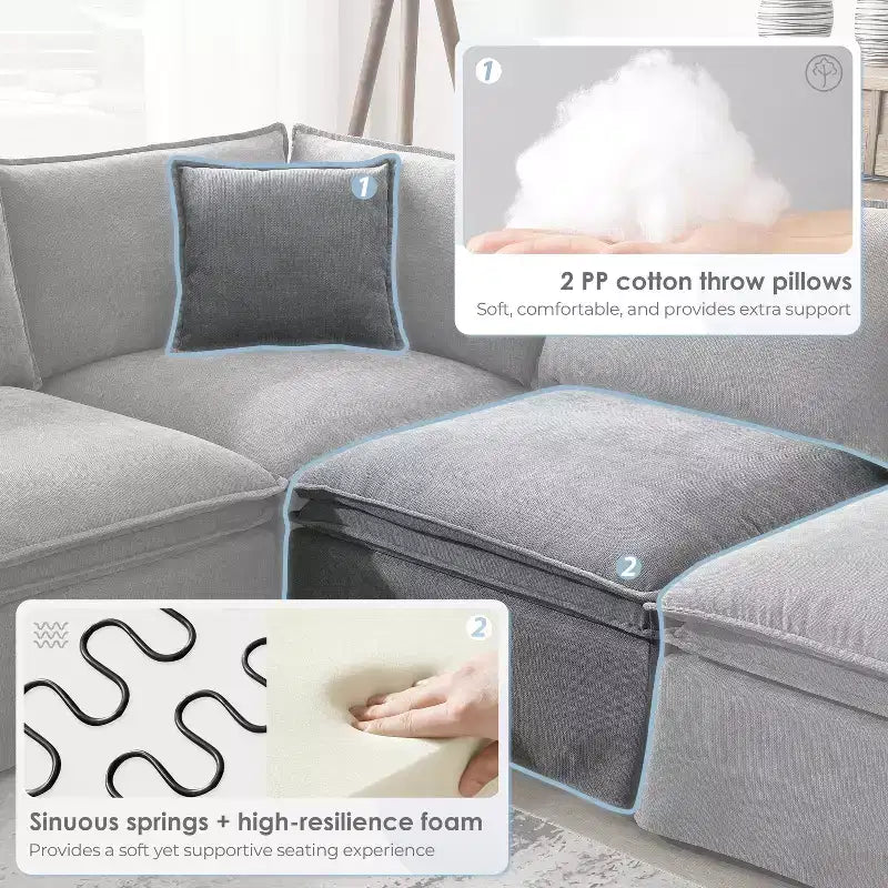 GDFStudio Nelson Moderne 125.5 Canapé Sectionnel Modulaire surdimensionné en Chenille en Forme de L avec Pouf Mobile