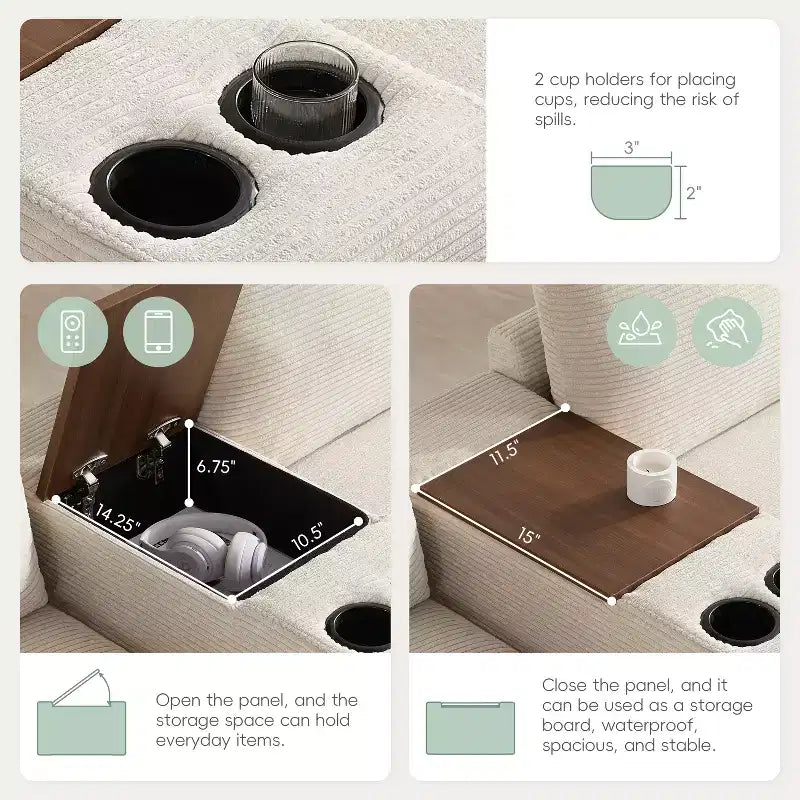 GDFStudio Logan, canapé d'angle modulaire en velours côtelé moderne 140 avec pouf de rangement mobile, console et chargement USB