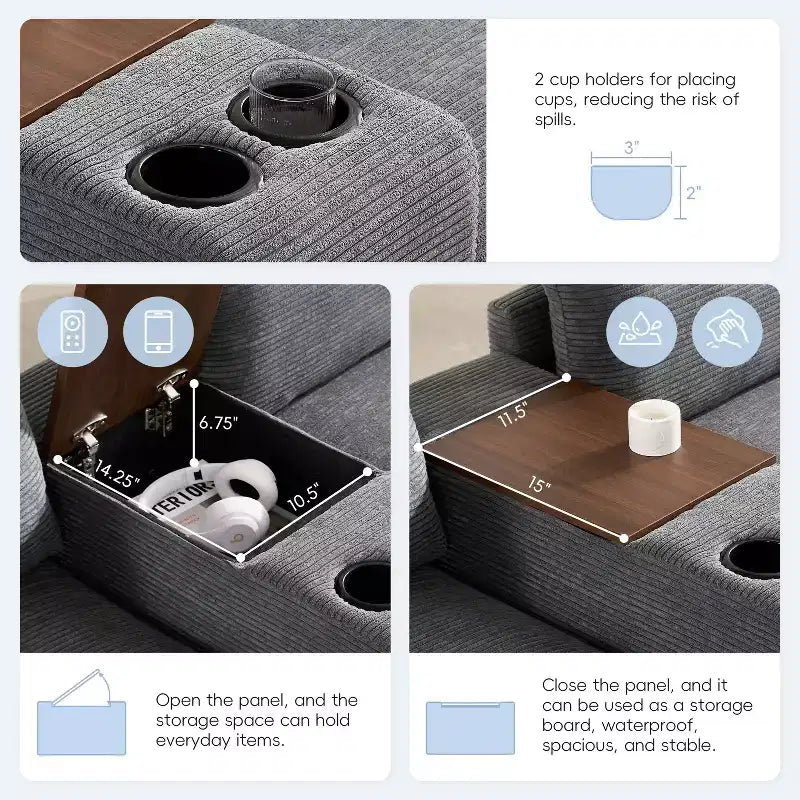 GDFStudio Logan, canapé d'angle modulaire en velours côtelé moderne 140 avec pouf de rangement mobile, console et chargement USB