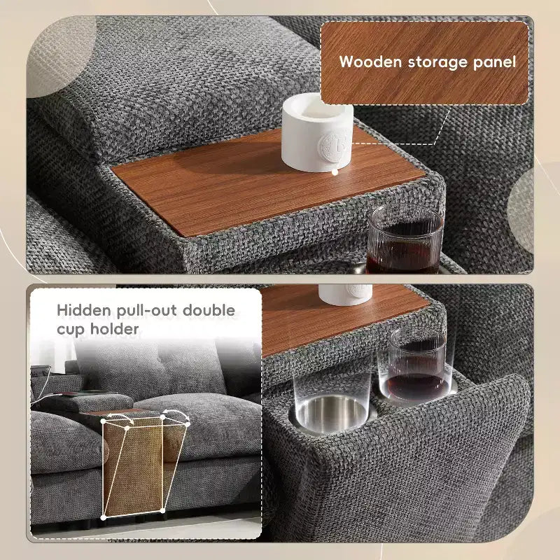 GDFStudio Parker - Canapé sectionnel modulaire en chenille en forme de U avec deux poufs de rangement et une console multifonction