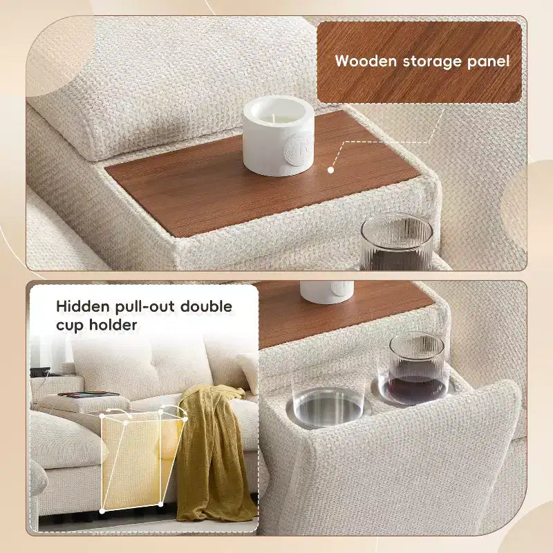 GDFStudio Parker - Canapé sectionnel modulaire en chenille en forme de U avec deux poufs de rangement et une console multifonction
